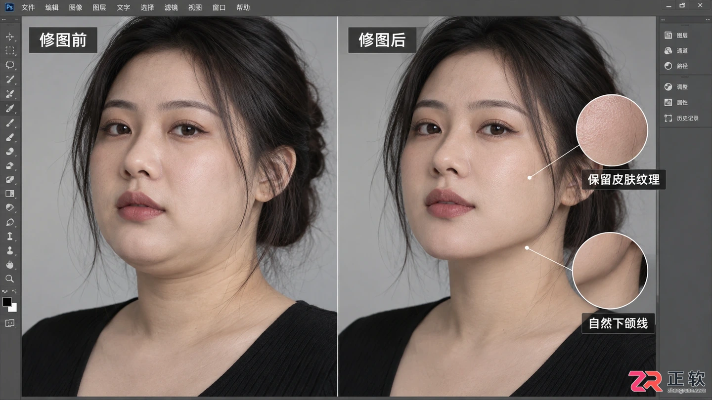PS怎么修双下巴？去掉人像双下巴的三种方法与教程步骤图