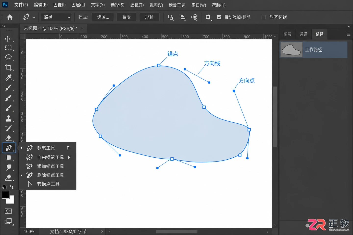 Photoshop钢笔工具基础用法：从创建锚点到闭合路径