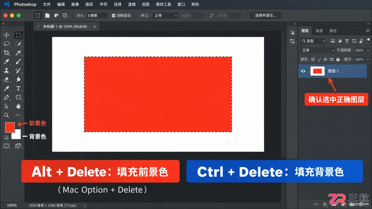 Photoshop选区怎么填充颜色?常用方法与快捷键