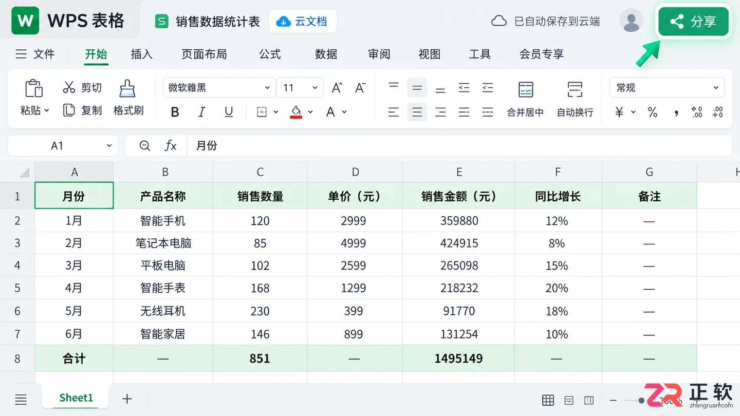 WPS 表格云文档如何共享给他人
