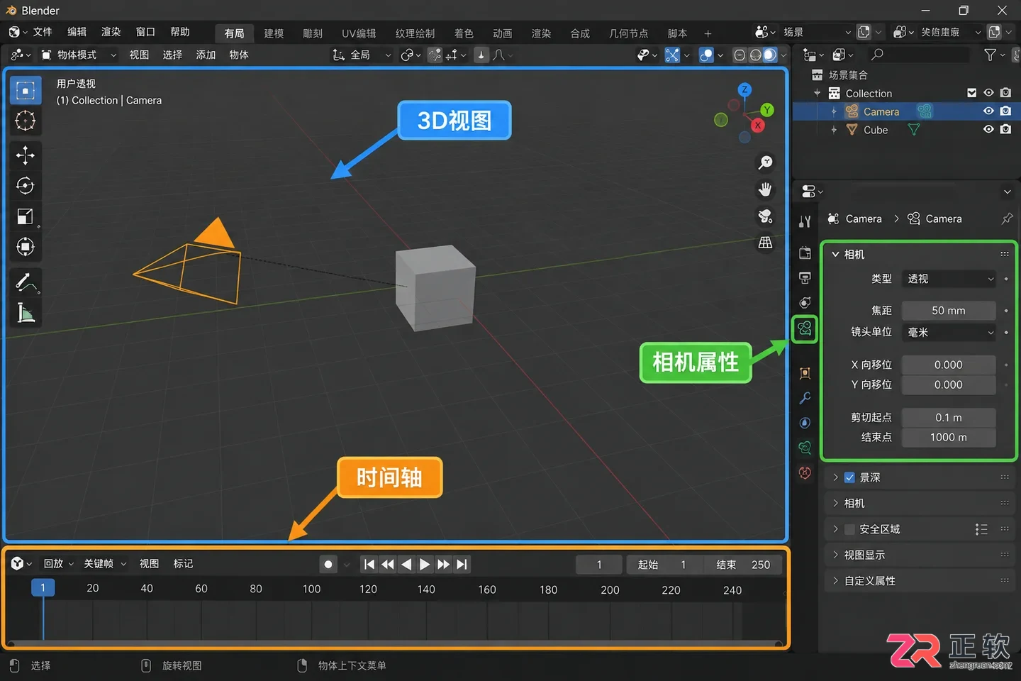 blender摄像机设置动画关键帧操作教程