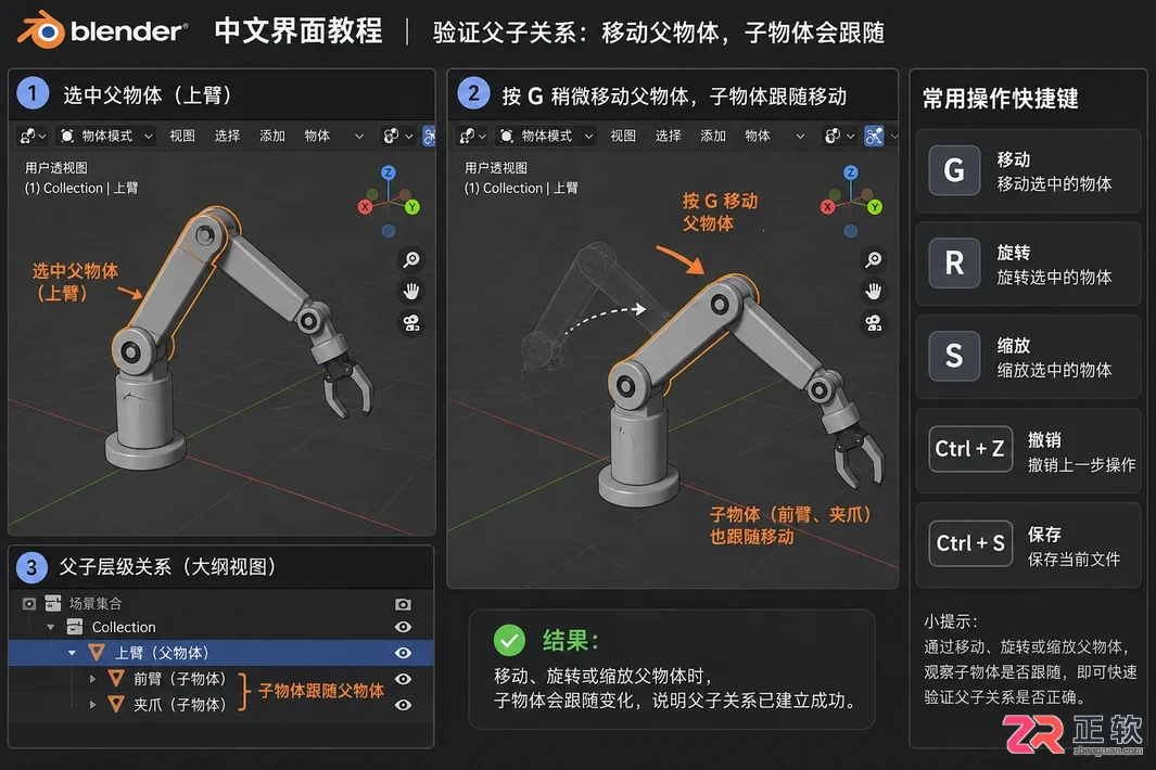 blender设置父级对象快捷键与操作方法
