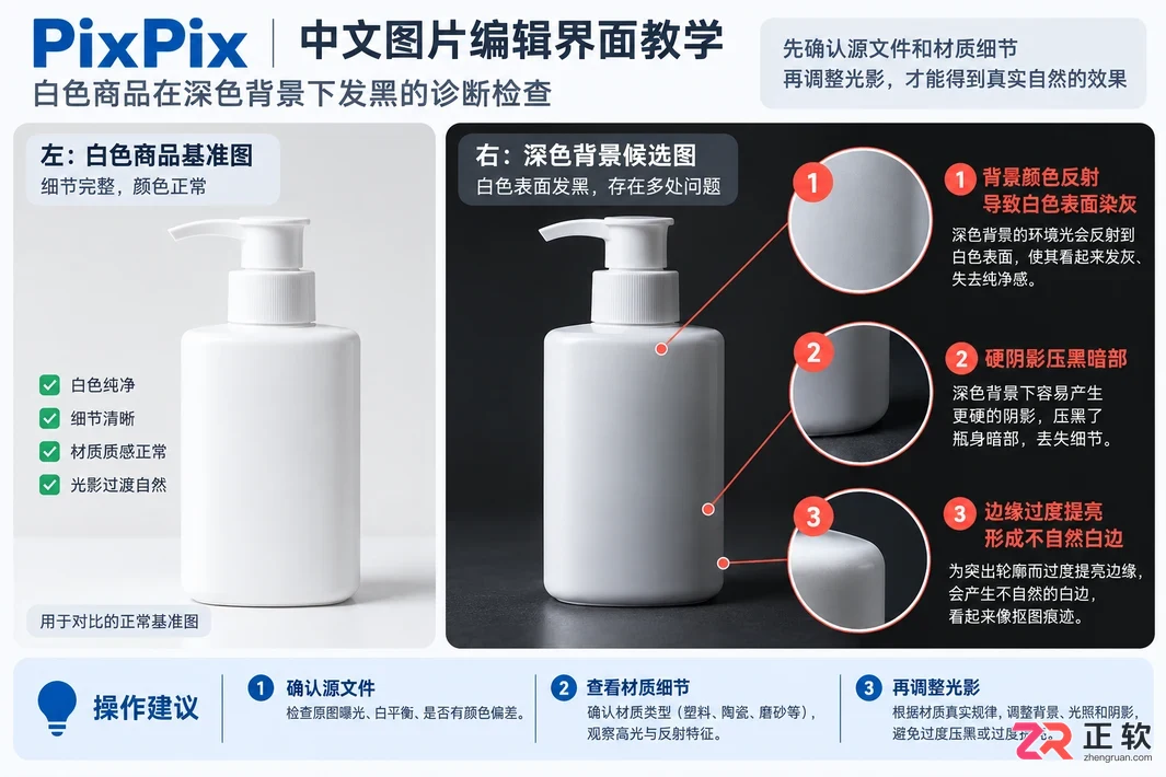 PixPix环境光反色处理：让白色产品在深色背景下不发黑的技巧