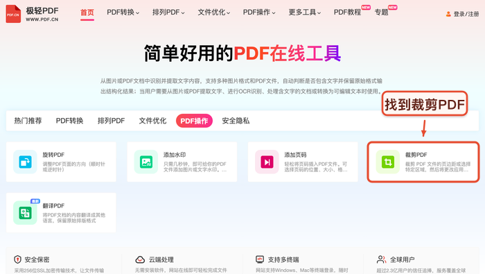 PDF裁剪找到对应工具入口真实中文页面图