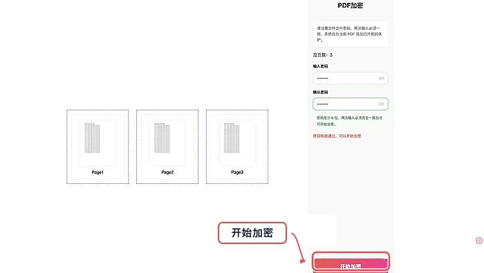PDF加密确认设置后开始处理真实中文页面图