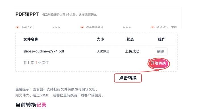 PDF转PPT设置参数并开始处理真实中文页面图