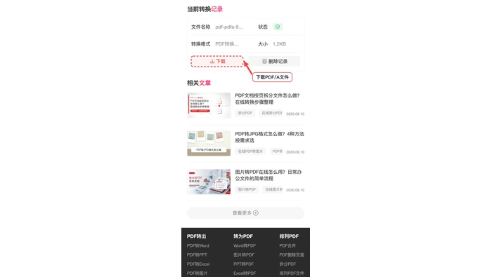 PDF转换至PDFA下载结果并检查真实中文页面图