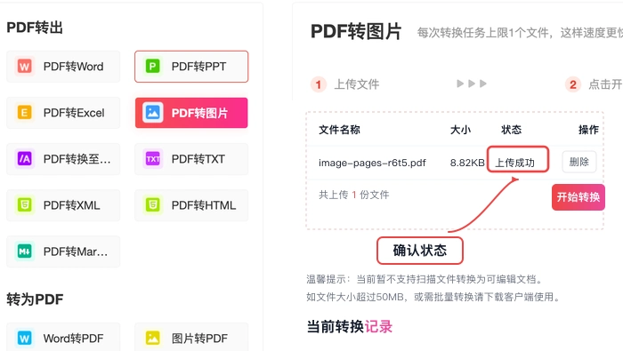 PDF转图片核对上传状态真实中文页面图