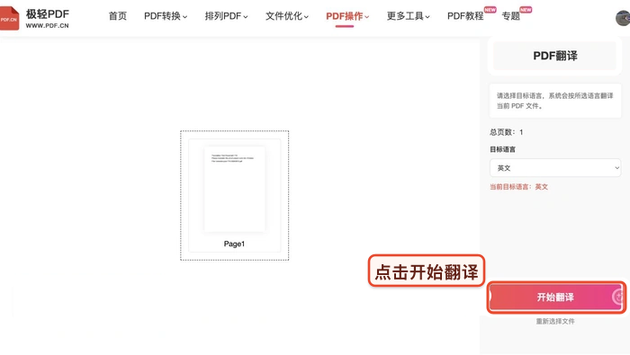 翻译PDF设置参数并开始处理真实中文页面图