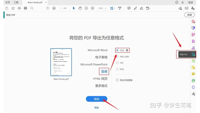 PDF转图片阅读器选择JPEG或PNG并导出真实操作图
