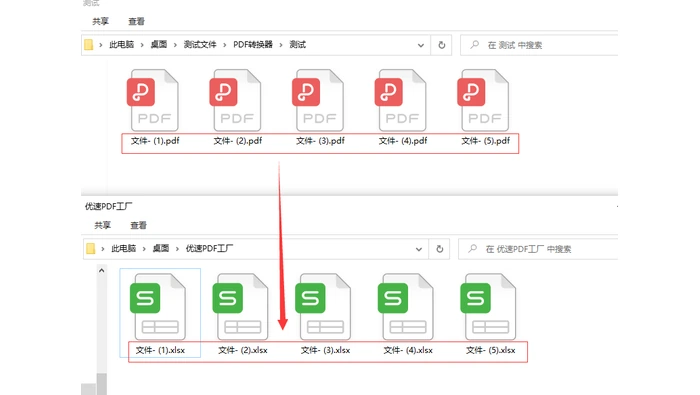 PDF批量转换后在文件夹中核对Excel输出文件