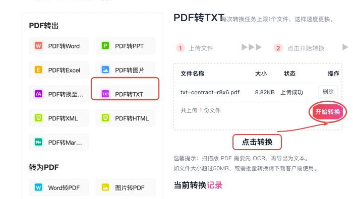 PDF转TXT点击开始转换真实中文页面图