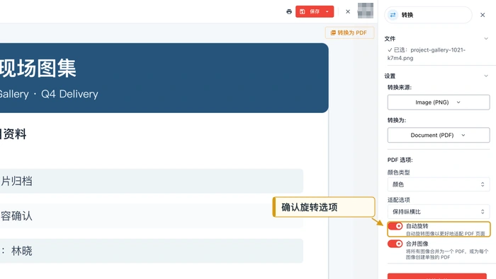 图片转PDF极轻PDF在线编辑器:设置PDF选项真实界面图